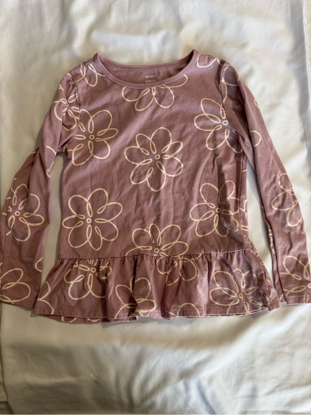 Carter's Dusty Mauve Floral Ruffle Hem Long-Sleeve Tee